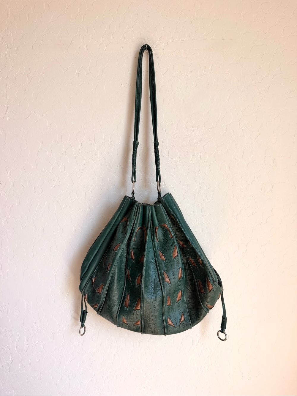 J.L. SALDIVAR EMERALD GREEN LEATHER HOBO BAG
